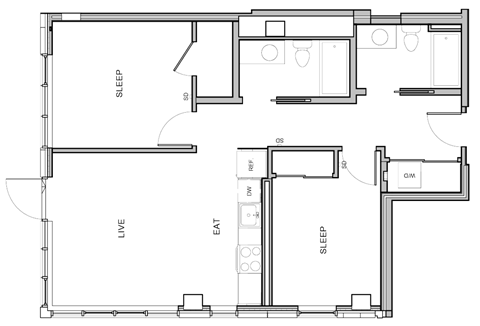 Floor plan for 2 beds, 2 baths, 850 sqft